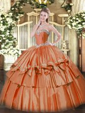 New Style Rust Red Ball Gowns Organza Sweetheart Sleeveless Beading and Ruffled Layers Floor Length Lace Up 15 Quinceanera Dress
