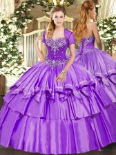 Decent Organza and Taffeta Sweetheart Sleeveless Lace Up Beading and Ruffled Layers Quinceanera Dresses in Lavender