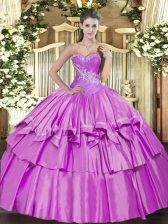  Lilac Ball Gowns Beading and Ruffled Layers Vestidos de Quinceanera Lace Up Organza and Taffeta Sleeveless Floor Length