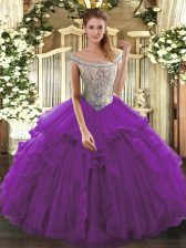  Tulle Sleeveless Floor Length Quinceanera Dress and Beading and Ruffles