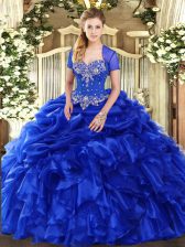 Dynamic Royal Blue Sleeveless Organza Lace Up Sweet 16 Dress for Military Ball and Sweet 16 and Quinceanera