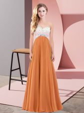  Orange Red Sleeveless Beading Floor Length Prom Party Dress