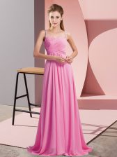 Hot Sale Rose Pink Spaghetti Straps Neckline Ruching Homecoming Dress Sleeveless Backless