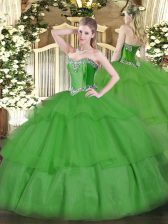  Green Sleeveless Tulle Lace Up Sweet 16 Dress for Military Ball and Sweet 16 and Quinceanera