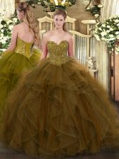 Customized Brown Sweet 16 Quinceanera Dress Military Ball and Sweet 16 and Quinceanera with Ruffles Sweetheart Sleeveless Lace Up