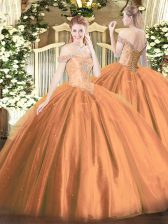  Floor Length Rust Red 15 Quinceanera Dress Tulle Sleeveless Beading