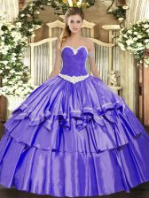 Customized Appliques and Ruffled Layers Quince Ball Gowns Lavender Lace Up Sleeveless Floor Length