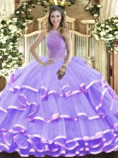  Sleeveless Lace Up Floor Length Beading and Ruffled Layers 15 Quinceanera Dress