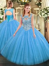 Customized Tulle Sleeveless Floor Length 15th Birthday Dress and Beading