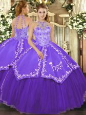 Romantic Sleeveless Lace Up Floor Length Beading and Embroidery Sweet 16 Dresses