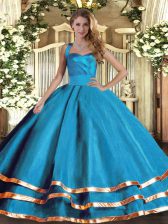  Baby Blue Ball Gowns Tulle Halter Top Sleeveless Ruffled Layers Floor Length Lace Up Sweet 16 Quinceanera Dress