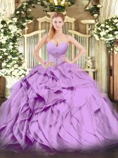 Fancy Floor Length Ball Gowns Sleeveless Lavender Quince Ball Gowns Lace Up
