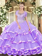  Sleeveless Beading and Ruffled Layers Lace Up Sweet 16 Dress