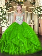  Tulle Zipper 15 Quinceanera Dress Sleeveless Floor Length Beading and Ruffles
