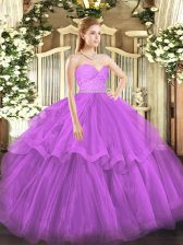 Hot Selling Sleeveless Brush Train Zipper Beading and Lace and Ruffled Layers 15 Quinceanera Dress