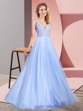  V-neck Sleeveless Zipper Homecoming Dress Light Blue Tulle