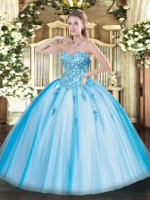  Appliques 15 Quinceanera Dress Baby Blue Lace Up Sleeveless Floor Length