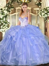 Modest Sleeveless Beading and Ruffles Lace Up Vestidos de Quinceanera