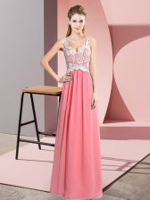 Dynamic Watermelon Red Sleeveless Lace Floor Length Homecoming Dress