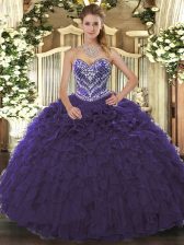  Purple Sleeveless Beading and Ruffled Layers Floor Length Quinceanera Gown