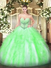  Tulle Lace Up Sweetheart Sleeveless Floor Length Quinceanera Gown Beading and Ruffles