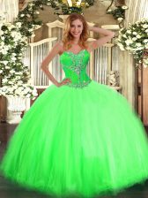 On Sale Ball Gowns Sweetheart Sleeveless Tulle Floor Length Lace Up Beading 15th Birthday Dress