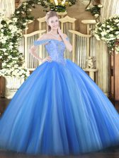 Great Off The Shoulder Sleeveless Tulle Sweet 16 Quinceanera Dress Beading Lace Up