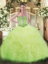  Sweetheart Sleeveless Organza Vestidos de Quinceanera Beading and Ruffles Lace Up