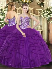  Sleeveless Beading and Ruffles Lace Up Sweet 16 Dress