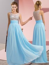  Chiffon Scoop Sleeveless Side Zipper Beading in Aqua Blue