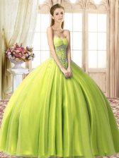  Yellow Green Lace Up Sweetheart Beading Quinceanera Gowns Tulle Sleeveless