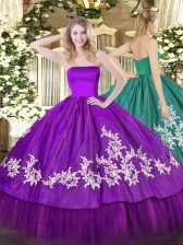  Purple Strapless Zipper Embroidery 15th Birthday Dress Sleeveless