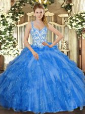  Sleeveless Lace Up Floor Length Beading and Ruffles Vestidos de Quinceanera