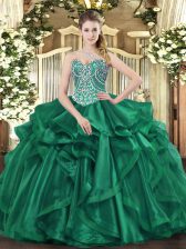 Elegant Sweetheart Sleeveless Lace Up 15th Birthday Dress Dark Green Organza