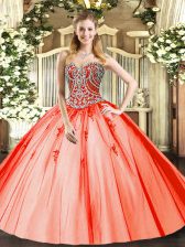  Orange Red Lace Up Quince Ball Gowns Beading and Appliques Sleeveless Floor Length