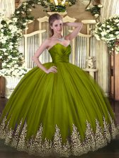  Appliques Quince Ball Gowns Olive Green Zipper Sleeveless Floor Length
