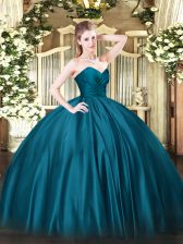 Fashionable Ball Gowns 15 Quinceanera Dress Teal Sweetheart Organza Sleeveless Floor Length Zipper