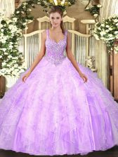Beauteous Sleeveless Lace Up Floor Length Beading and Ruffles Sweet 16 Dresses