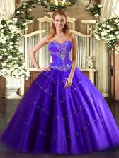 Sumptuous Sweetheart Sleeveless Lace Up Sweet 16 Quinceanera Dress Purple Tulle