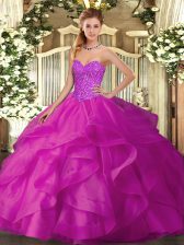  Fuchsia Sleeveless Beading and Ruffles Floor Length Sweet 16 Dress