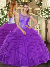  Sleeveless Lace Up Floor Length Beading and Ruffles Sweet 16 Dress