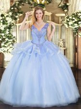 Stylish Sleeveless Floor Length Beading Lace Up Quinceanera Dresses with Lavender