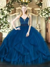 Nice Royal Blue Ball Gowns Beading and Ruffles Sweet 16 Quinceanera Dress Zipper Tulle Sleeveless Floor Length