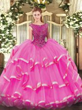 Superior Sleeveless Beading and Ruffled Layers Zipper 15th Birthday Dress