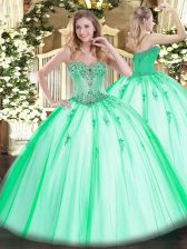 New Arrival Tulle Sweetheart Sleeveless Lace Up Beading and Appliques Sweet 16 Dress in Apple Green