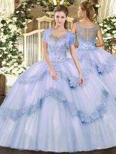 Free and Easy Tulle Sleeveless Floor Length Quince Ball Gowns and Beading and Appliques
