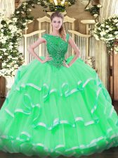 Cute Sleeveless Lace Up Floor Length Beading and Ruffled Layers Sweet 16 Dress