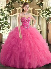  Ball Gowns Sweet 16 Dresses Hot Pink Sweetheart Tulle Sleeveless Lace Up