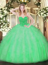 Amazing Apple Green Lace Up Sweetheart Ruffles 15th Birthday Dress Organza Sleeveless