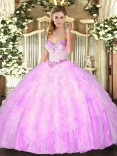 Modern Lilac Sweetheart Neckline Beading and Ruffles 15 Quinceanera Dress Sleeveless Lace Up